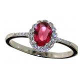 Oval 1.00 ct Red Ruby Halo Ring