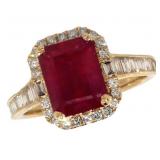 14k Gold 3.02 ct Emerald Cut Ruby & Diamond Ring