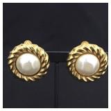 CHANEL Coco Pearl Gold Tone Earrings