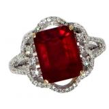 14k Gold 4.86 ct Radiant Cut Ruby & Diamond Ring