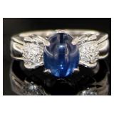 Platinum 3.42 ct Cabochon Sapphire & Diamond Ring