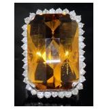 Platinum 81.91 ct HUGE Golden Beryl & Diamond Ring