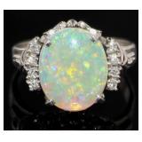 Platinum 2.52 ct Natural Opal & Diamond Ring