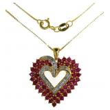 Quality Ruby & Diamond Heart Necklace
