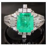 Platinum 2.92 ct Emerald & Diamond Ring
