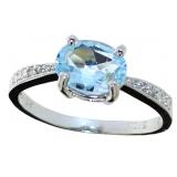 Oval Natural Blue Topaz & Diamond Ring