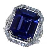 14kt Gold 14.78 ct Radiant Sapphire & Diamond Ring