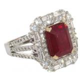 14k Gold 6.50 ct Radiant Ruby & Diamond Ring