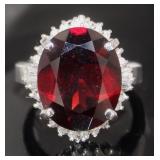 Platinum 11.72 ct Garnet & Diamond Ring