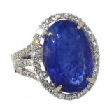 14k Gold 10.37 ct Oval Tanzanite & Diamond Ring