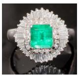 Platinum 1.87 ct Natural Emerald & Diamond Ring
