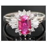 Platinum 1.44 ct GIA Ruby & Diamond Ring