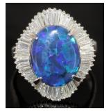 Platinum 7.83 ct Natural Opal & Diamond Ring