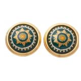 Hermes Round Enamel Clip-On Earrings