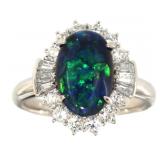 Platinum 3.60 ct Natural Opal & Diamond Ring