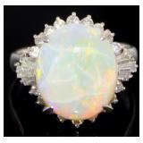 Platinum 5.79 ct Natural Opal & Diamond Ring
