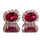Oval 4.40 ct Ruby Halo Stud Earrings
