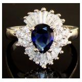 Elegant Pear Cut Sapphire & White Topaz Ring
