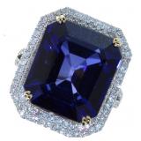 14kt Gold 20.00 ct Radiant Sapphire & Diamond Ring