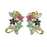Genuine Ruby-Emerald-Sapphire-Diamond Earrings
