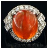 Platinum 7.43 ct Cabochon Opal & Diamond Ring