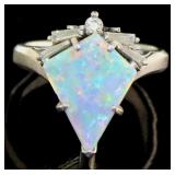 Platinum 1.78 ct Natural Opal & Diamond Ring