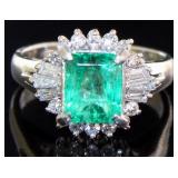 Platinum 1.96 ct Natural Emerald & Diamond Ring