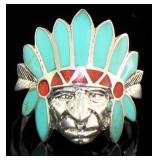 Unusual Native American Design Turquoise Ring