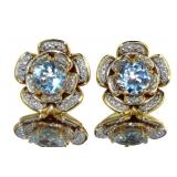 Natural Blue Topaz & Diamond Accent Stud Earrings
