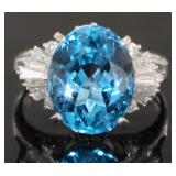 Platinum 9.80 ct London Blue Topaz & Diamond Ring