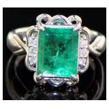 Platinum 2.68 ct Natural Emerald & Diamond Ring