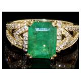 14kt Gold 3.12 ct GIA Emerald & Diamond Ring