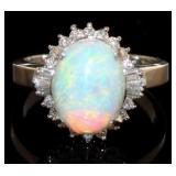Platinum 4.06 ct Natural Opal & Diamond Ring