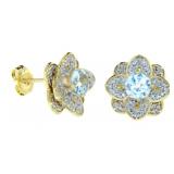 Stunning Natural Blue Topaz & Diamond Earrings