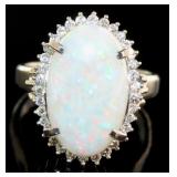 Platinum Natural Opal & Diamond Ring