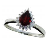 Pear Cut Natural Garnet & Diamond Ring