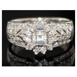 Platinum Natural Asscher Cut Diamond Ring