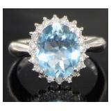 Platinum 3.23 ct Natural Aquamarine & Diamond Ring