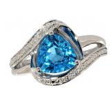 Trillion Cut Blue Topaz & Diamond Ring
