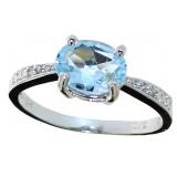 Oval Natural Blue Topaz & Diamond Ring