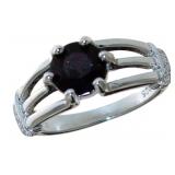 Round Natural Garnet & Diamond Soltaire Ring