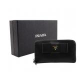 Prada Saffiano Leather Bow Zip Around Wallet