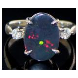 Platinum 2.54 ct Natural Black Opal & Diamond Ring