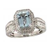 14k Gold 2.00 ct Natural Aquamarine & Diamond Ring