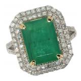 14k Gold 4.85 ct Natural Emerald & Diamond Ring