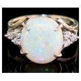 Platinum 2.66 ct Natural Opal & Diamond Ring