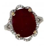 14k Gold 9.23 ct Oval Ruby & Diamond Ring