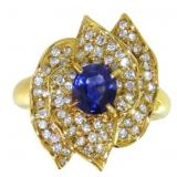 18kt Gold 1.33 ct Natural Sapphire & Diamond Ring