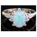 Platinum Natural 1.16 ct Opal & Diamond Ring