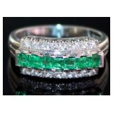 Platinum Natural Emerald & Diamond Ring